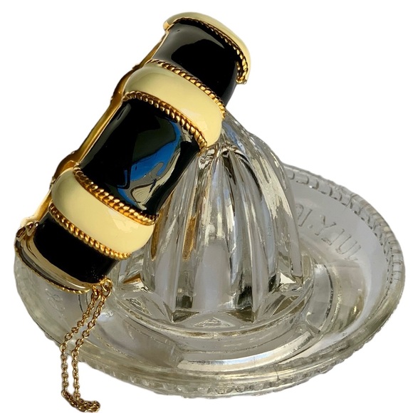 J. Crew Hinged Enameled Bracelet Bangle Cuff w/ Safety Chain - Picture 3 of 6